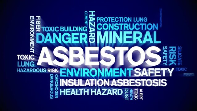 Asbestos animated tag word cloud;text design animation kinetic typography seamless loop.