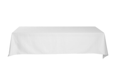 Table with white tablecloth isolated on white