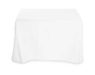 Table with white tablecloth isolated on white