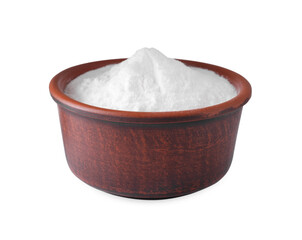 Bowl of sweet fructose powder isolated on white