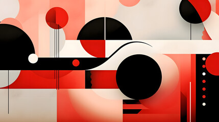 Mix Abstractions: Cartoon-inspired White, Black and Red Wallpaper, Generative AI