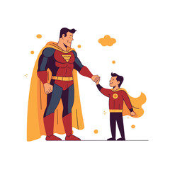 father wear superhero costume with kid