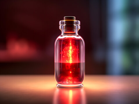 Vial filled with a glowing red liquid, generative AI
