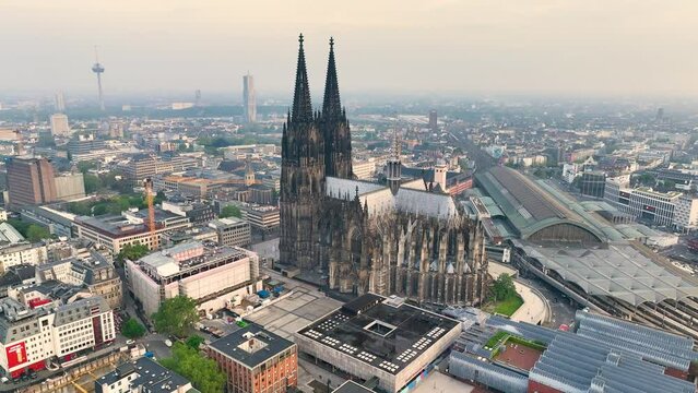 4k Aerial view of cityscape of Cologne, Germany, Europe.