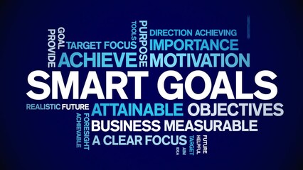 Smart Goals animated tag word cloud;text design animation kinetic typography seamless loop.