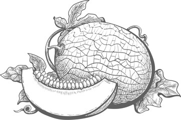 Cantaloupe melon engraving