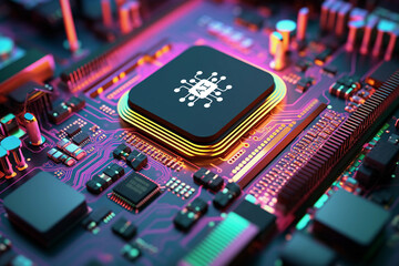 Fototapeta na wymiar AI artificial intelligence colorful computer chipset