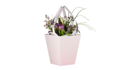 Paper bucket with a bouquet of flowers