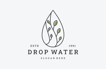 Drop water tree logo vector icon illustration hipster vintage retro .