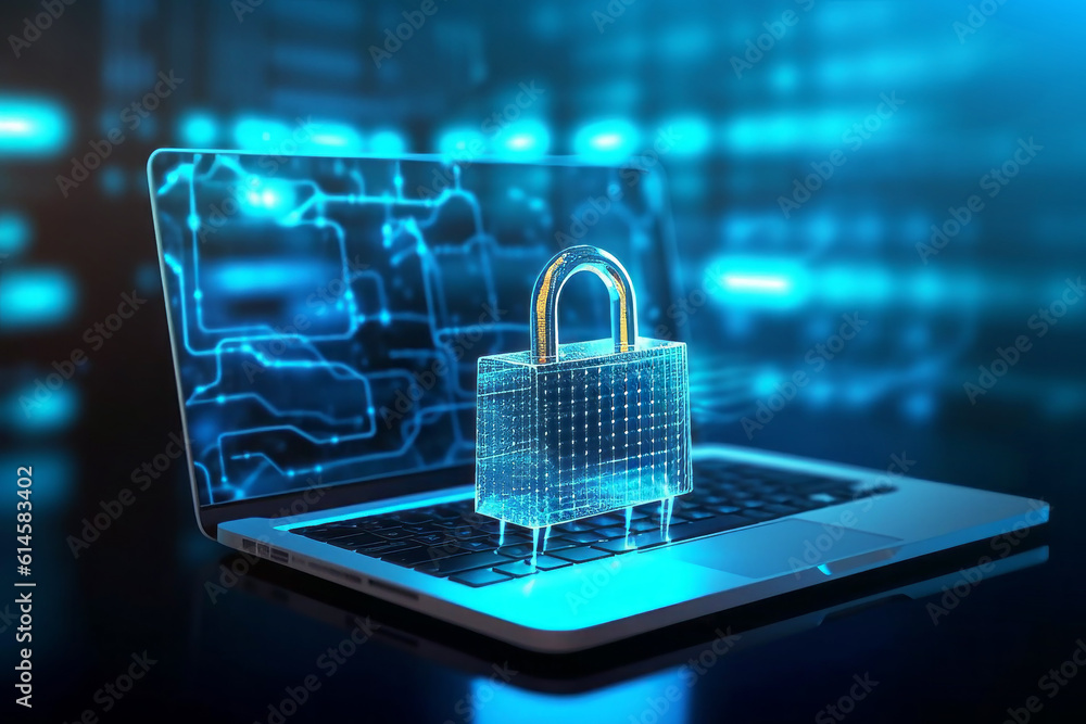 Aufkleber futuristic background with a padlock as a symbol of internet security and personal data protection. 