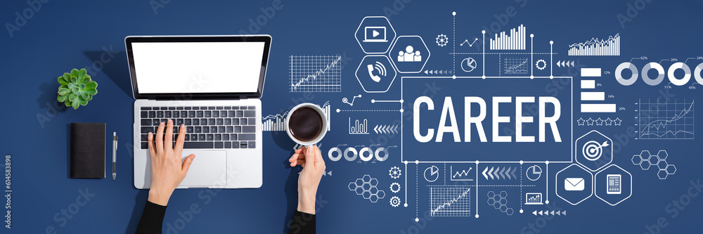 Poster career theme with person using a laptop computer