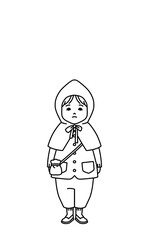 戦争 子供 防災頭巾 女の子 日本 線画 黒