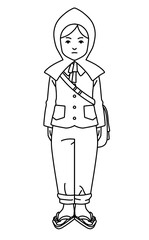 戦争 女性 防災頭巾 日本 線画 黒