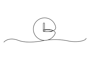 Continuous one line drawing clock icon. Vector illustration. Stock image.