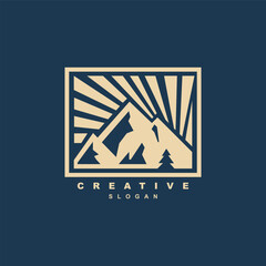 Vintage retro mountain expedition logo. Shining mountain adventure logo badge