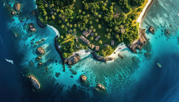 Pacific Island Satellite View Azure Waters White sand Sunset