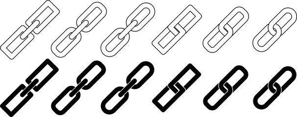 Outline silhouette chain link icon set