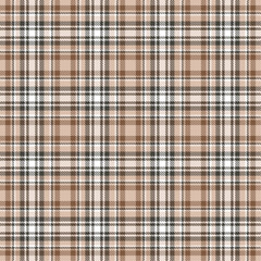 Creamy, brown, white plaid fabric seamless texture for design textiles, clothing, bags, skirts or decorative fabrics. Vector illustration.