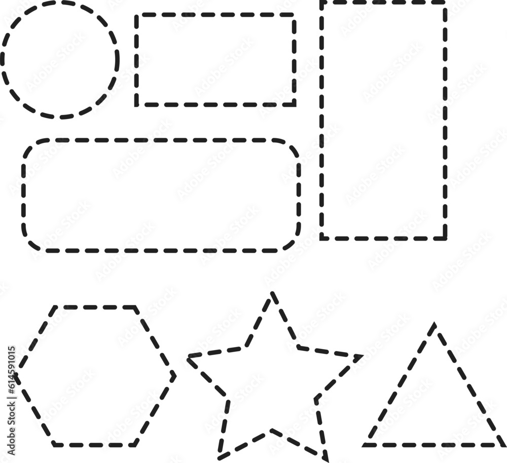 Poster shapes with dotted line circles, rectangles, triangles, rectangles, stars and hexagons vector collec
