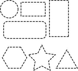 Shapes with dotted line circles, rectangles, triangles, rectangles, stars and hexagons vector collection