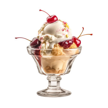 ice cream sundae isolated on a transparent background, generative ai