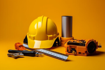 worker tools with safety helmet