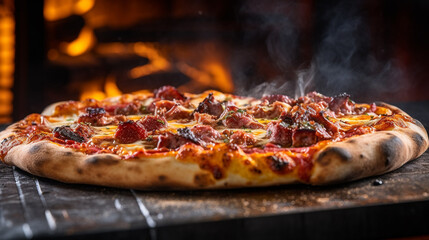 delicious grilled beef pizza 