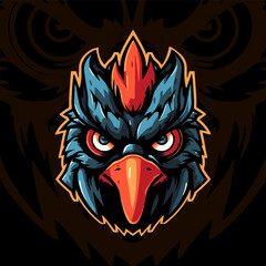 Chicken Rooster head esport mascot logo vector design