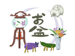 お盆の見出し　手書き水彩風イラスト