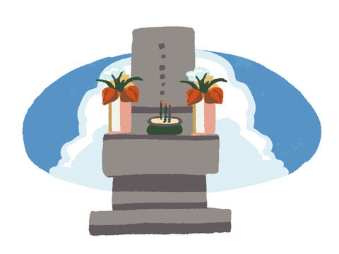 recommend clip art: 青空背景のお墓の手描き風イラスト