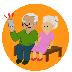 cartoon characters elderly using phone communication. Social with the elderly concept.
