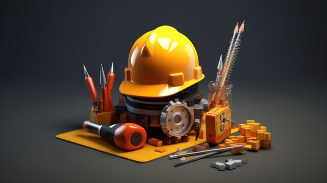 worker equipment with helmet safety illustration