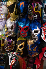 Colorful "Lucha Libre" Mexican professional wrestling masks, for sale