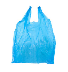 One light blue plastic bag isolated on white