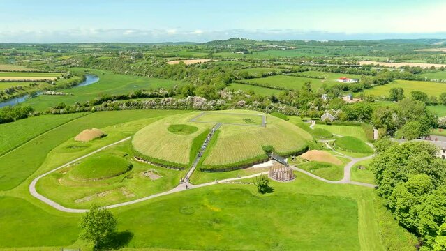 Aerial view of Knowth, the largest, most remarkable ancient monument in Ireland