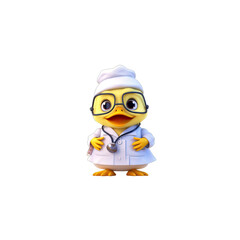 Doctor Duck is a cute yellow duck wearing a white lab coat.