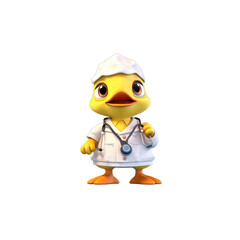 Doctor Duck is a cute yellow duck wearing a white lab coat.