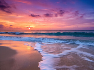 Naklejka na ściany i meble Serene beach sunset with vibrant colors.