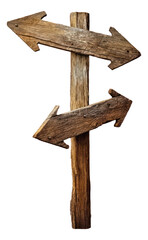 Wooden arrow sign post or road signpost isolated.