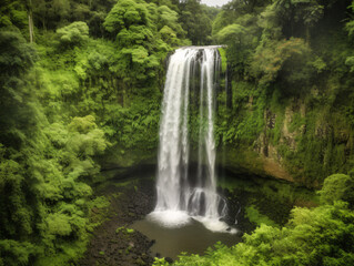Fototapeta na wymiar Breathtaking view of a cascading waterfall surrounded by lush greenery.