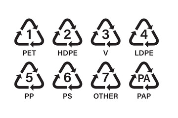 Plastic Recycled Symbol Collection Vector Icon. Collection of plastic recycling codes
 - obrazy, fototapety, plakaty