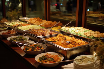 buffet food, dinner time