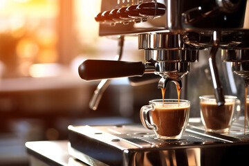 espresso machine pouring delicious coffee with crema