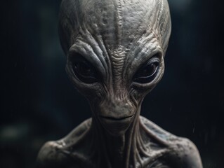 Close-up of an alien looking at the camera in the dark