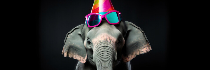 elephant in party hat and sunglasses, Generative AI
