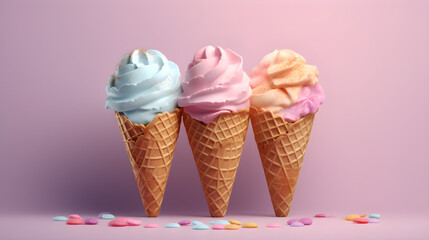 ICE cream Banner in waffle cone, 3D illustration, marketing concept. Generative AI 