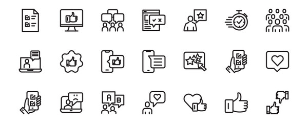 set icon line feedback and rating, rank, vector illustration