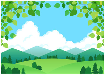 Obraz premium ノーマル版アーチな葉のある夏の里山ヨコ