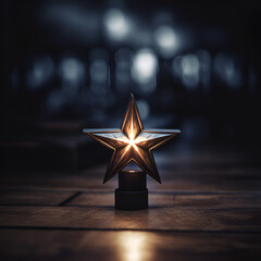 A single lone star receiving light from above. One standing star. Shallow depth of field.