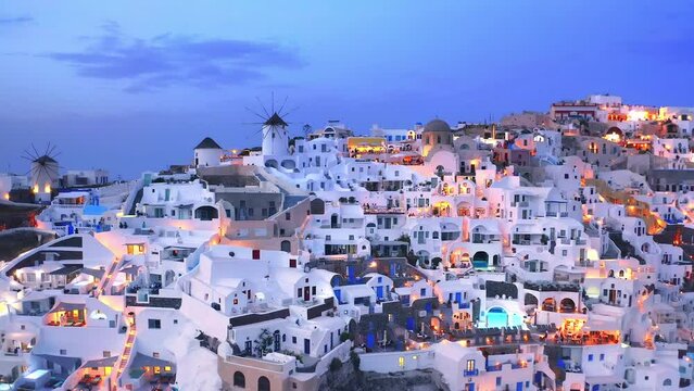 Travel to Greece Santorini island. Greek tourist landmark aerial landscape